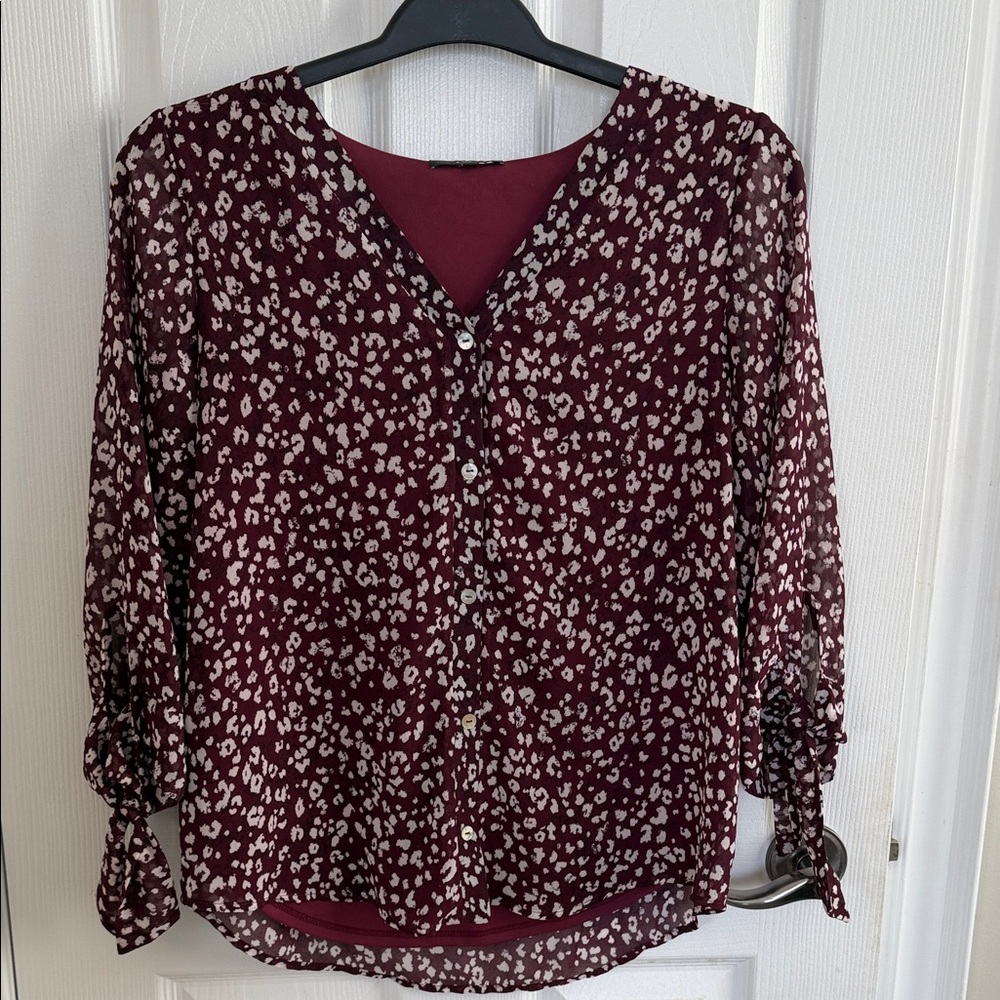 West Kei Burgundy and White Patterned Blouse